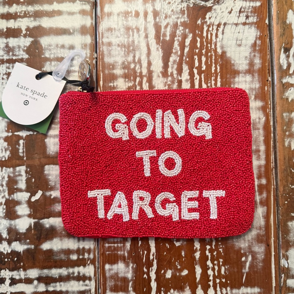 Kate Spade NWT Red Beaded “Going to Target” Zip Pouch 6x8